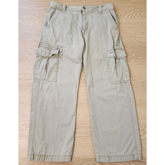 Levis Loose Straight Cargo Pants Mens 35x30 Khaki Workwear Distressed Bootcut - Picture 1 of 13